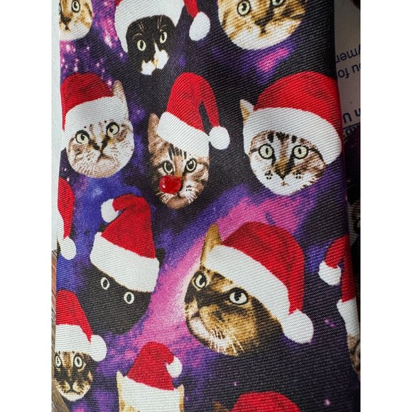 Knotty and Nice Holiday Space Cats Tie OS Purple, red Christmas Cats Space Pol - Picture 4 of 16